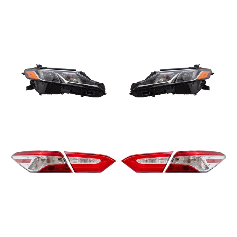 Brock Replacement Driver and Passenger Side Headlights and Tail Lights Quarter Mounted and Lid Mounted 6 Piece Set Compatible with 2018 Camry L/LE & 2018 Camry Hybrid LE