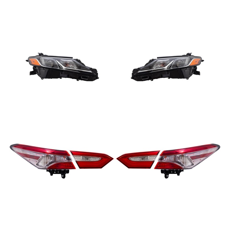 Brock Replacement Driver and Passenger Side Headlights and Tail Lights Quarter Mounted & Lid Mounted 6 Piece Set Compatible with 2018 Camry SE & 2018 Camry Hybrid SE