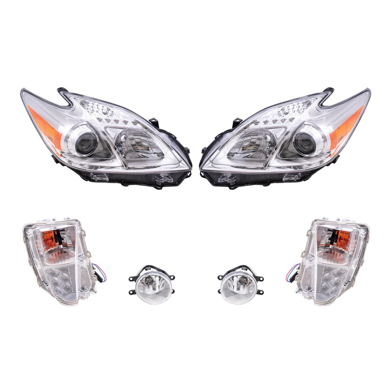 Brock Replacement Driver and Passenger Side Headlights, Turn Signal Lights and Fog Lights 6 Piece Set Compatible with 2012-2014 Prius Built through 10/31/13 ONLY