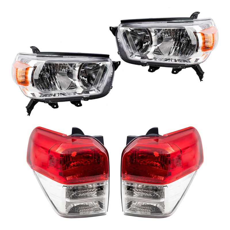 Brock Replacement Halogen Combination Headlight and Tail Light W/ Chrome Bezel 4 Piece Set Compatible with 10-13 4Runner