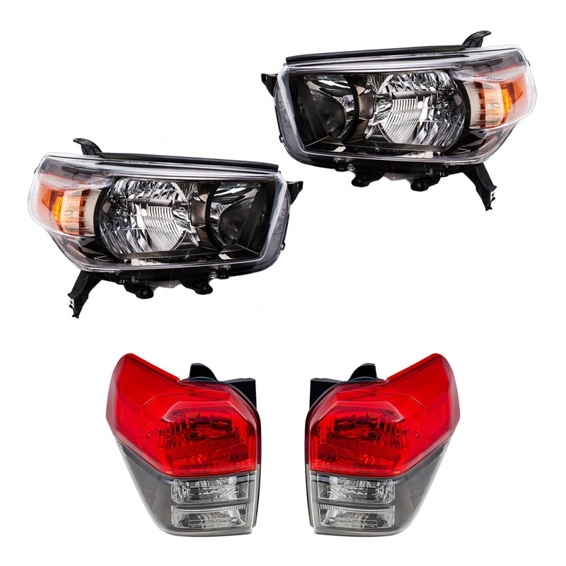 Brock Replacement Halogen Combination Headlight W/ Black Bezel and Tail Light W/ Smoked Bezel 4 Piece Set Compatible with 10-13 4Runner