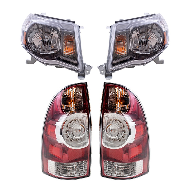 Brock Replacement Headlights Dark Chrome Bezel & Tail Lights w/ LED Center Lens Compatible with 2005-2011 Tacoma
