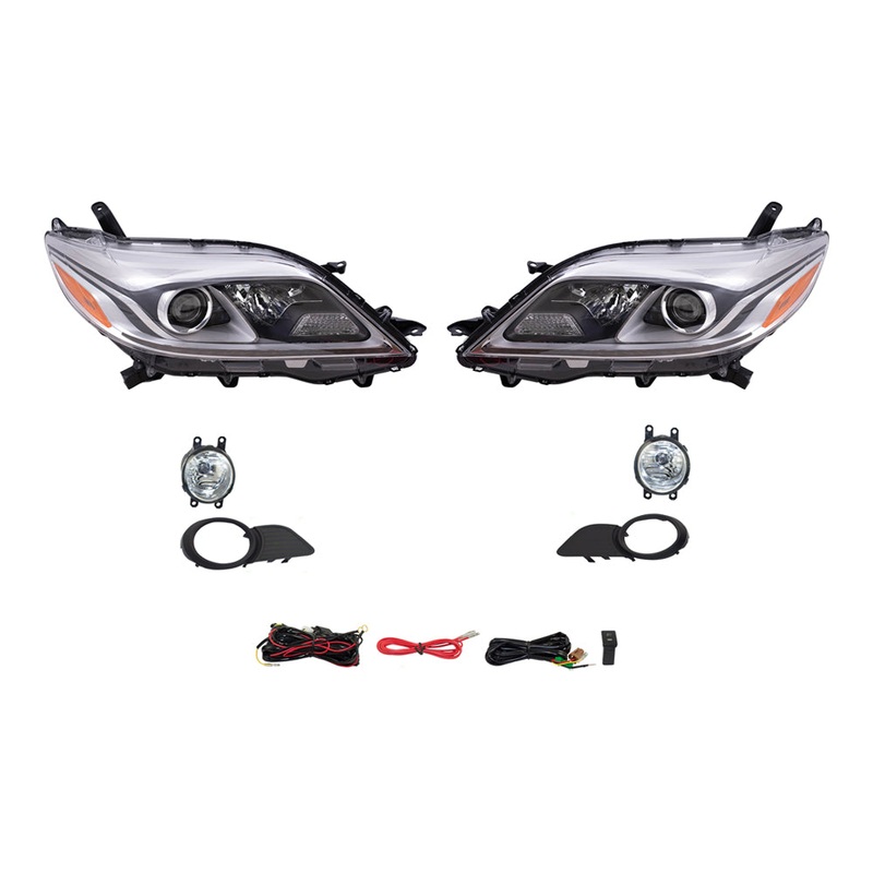 Brock Aftermarket Replacement Part Driver & Passenger Side Headlights w/LED Daytime Running Lights & Fog Lights Kit W/Bezels-Wiring-Switch Set Compatible with 2015-2017 Toyota Sienna EXCEPT SE