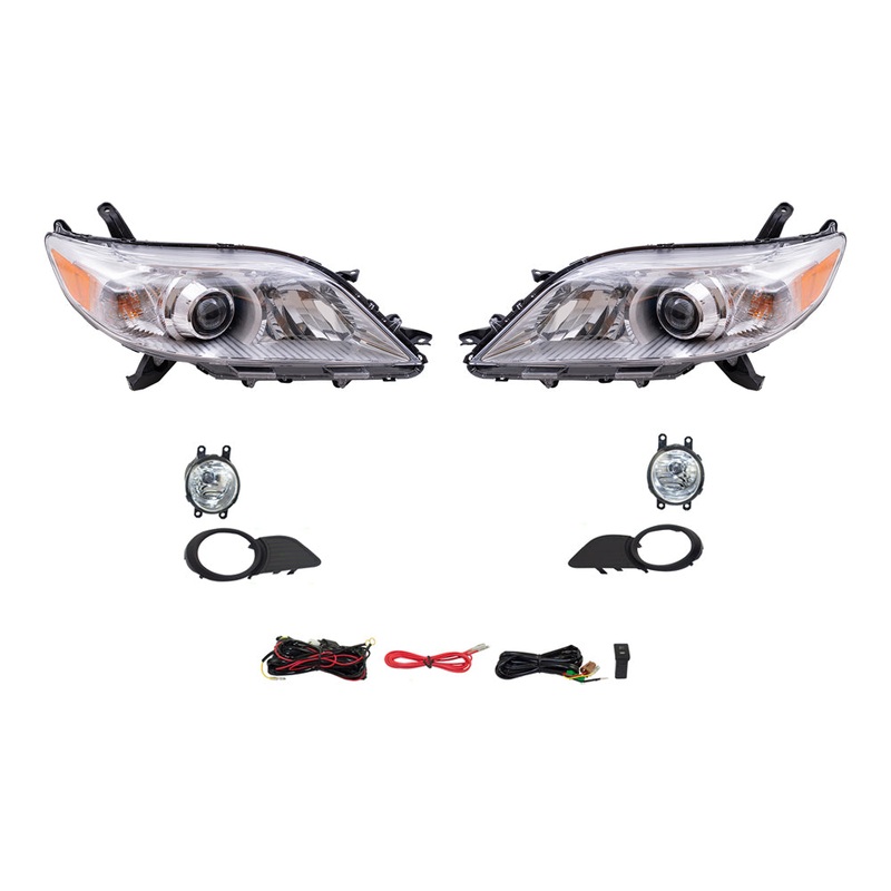 Brock Aftermarket Replacement Part Driver & Passenger Side Headlights w/o LED Daytime Running Lights & Fog Lights Kit W/Bezels-Wiring-Switch Set Compatible with 2011-2017 Toyota Sienna EXCEPT SE