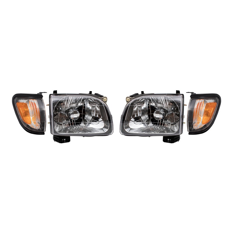 Brock Replacement 4 Pc Headlights with Black Trim & Park Signal Lights Compatible with 01-04 Tacoma