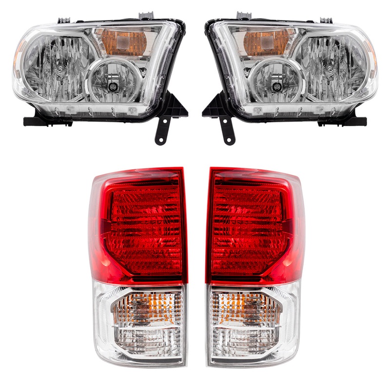 Brock Replacement 4 Pc Set Halogen Headlights with Tail Lights Compatible with 2010-2013 Tundra