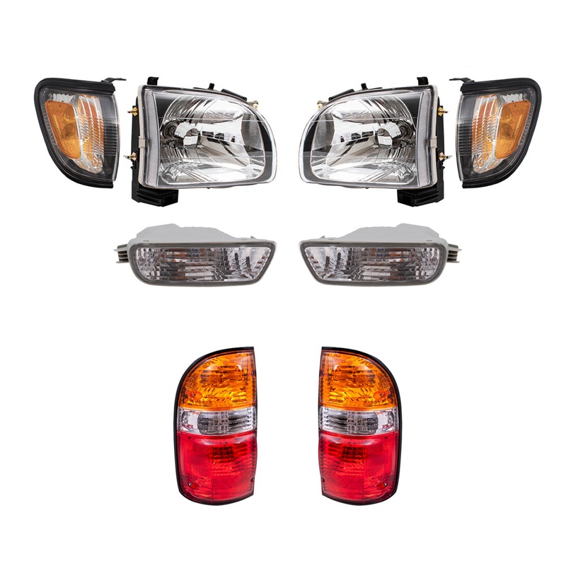 Brock Replacement 8 Pc Headlights Tail Lights and Park Signal Lamps Set Compatible with 2001-2004 Tacoma
