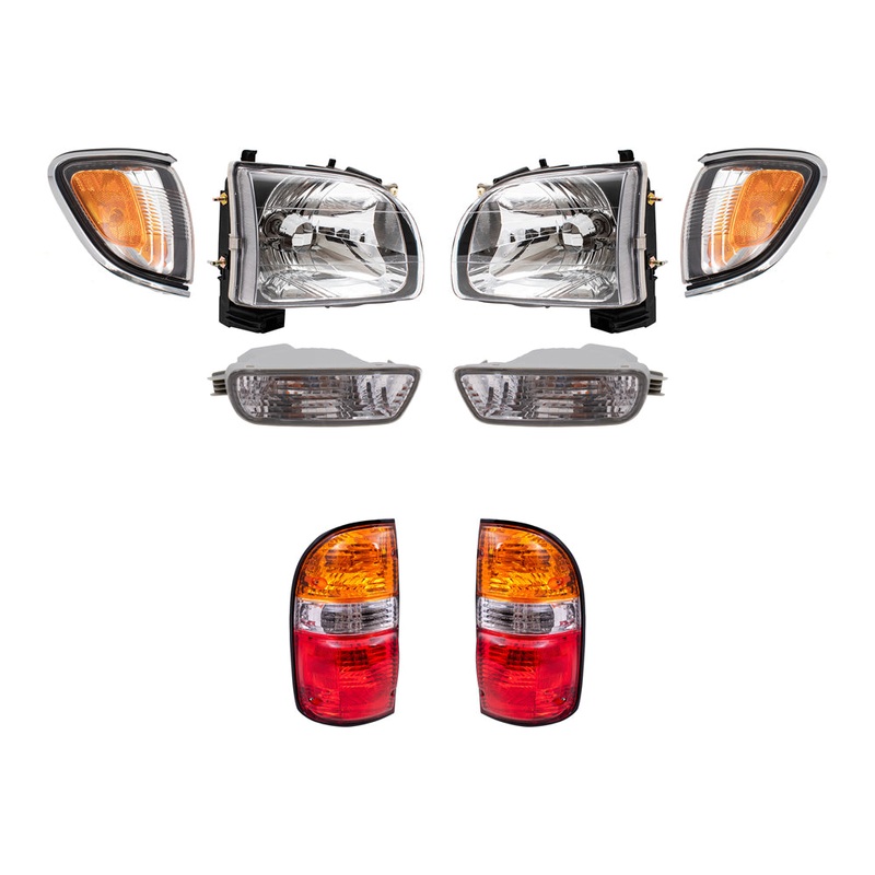 Brock Replacement 8 Pc Headlights Tail Lights Park Signal Front & Corner Lamps Compatible with 2001-2004 Tacoma