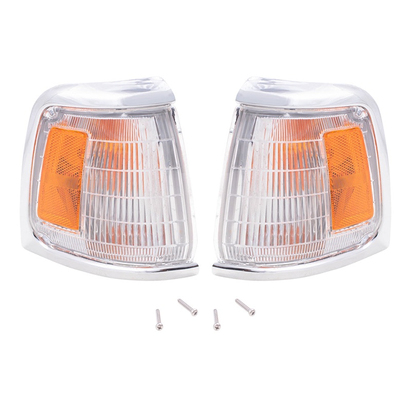 Brock Replacement Driver and Passenger Park Signal Corner Marker Lights Lamps with Chrome Trim Compatible with 89-91 Pickup Truck 8162089177 8161089177