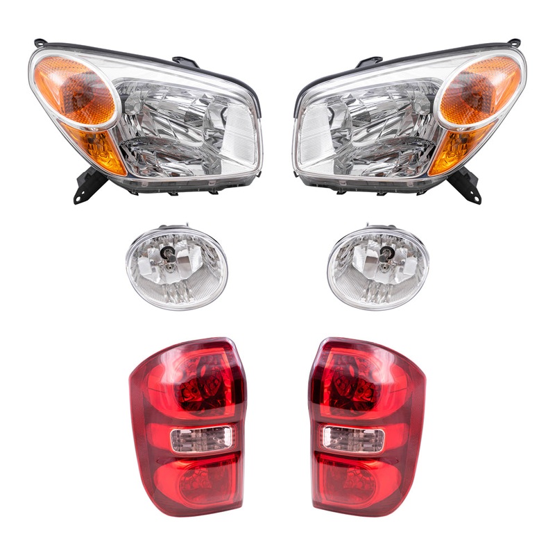 Brock Replacement Driver and Passenger Side Halogen Combination Headlight Units, Fog Light Units and Tail Light Units 6 Piece Set Comaptible with 2004-2005 Rav4