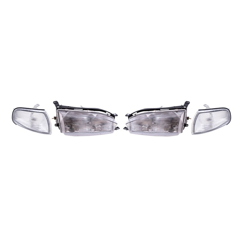 Brock Replacement Driver and Passenger Side Halogen Headlight Assemblies and Park Light Assemblies 4 Piece Set Compatible with 1992-1994 Toyota Camry