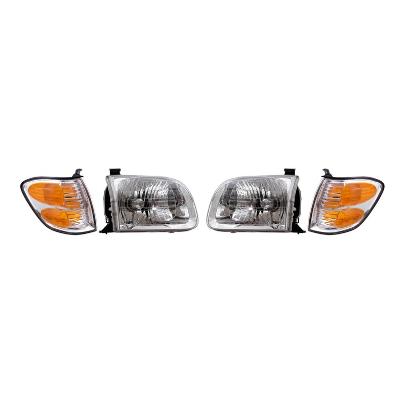 Brock Replacement Driver and Passenger Side Halogen Headlight Assemblies and Signal Light Assemblies 4 Piece Set Compatible with 2001-2004 Sequoia & 2004 Tundra Double Cab
