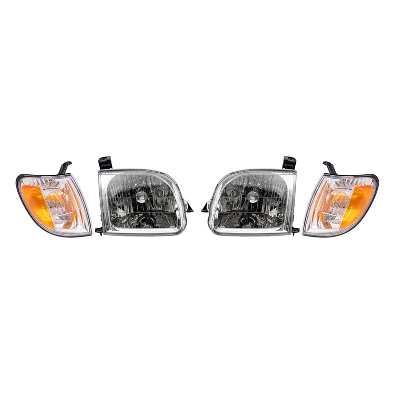 Brock Replacement Driver and Passenger Side Halogen Headlight Assemblies and Signal Marker Light Assemblies 4 Piece Set Compatible with 2000-2004 Tundra Regular/Access Cab