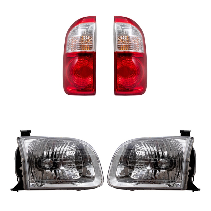 Brock Replacement Driver and Passenger Side Halogen Headlight Assemblies and Tail Light Assemblies 4 Piece Set Compatible with 2004 Tundra Double Cab with Standard Bed