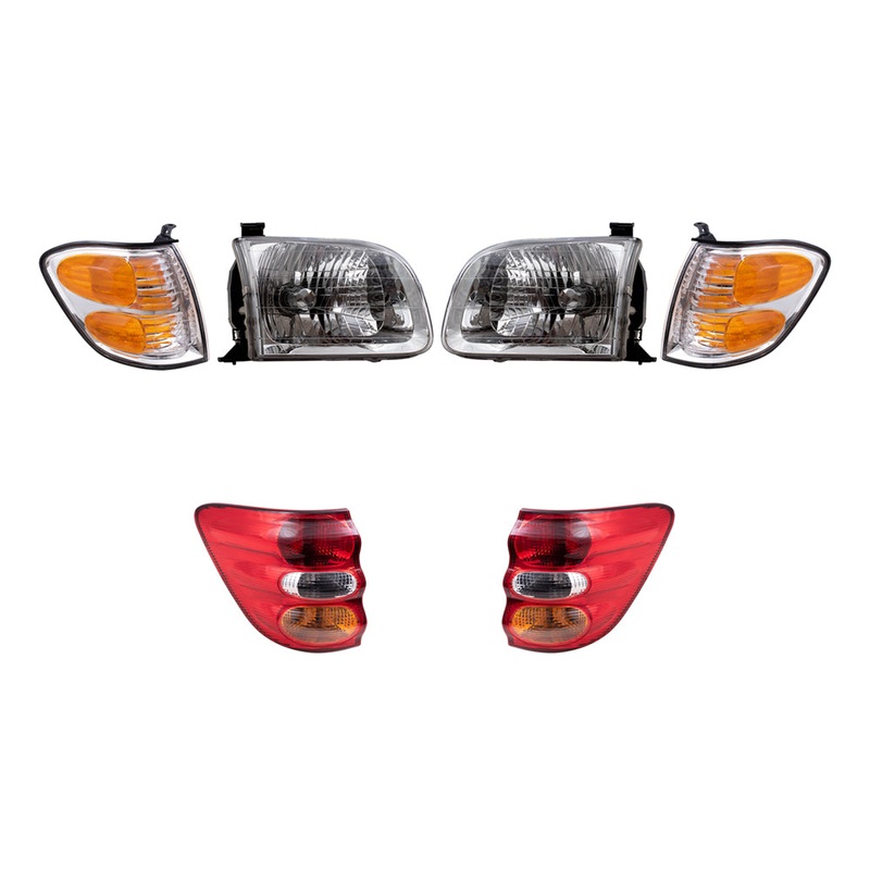 Brock Replacement Driver and Passenger Side Halogen Headlight Assemblies, Signal Light Assemblies and Tail Light Assemblies 6 Piece Set Compatible with 2001-2004 Sequoia