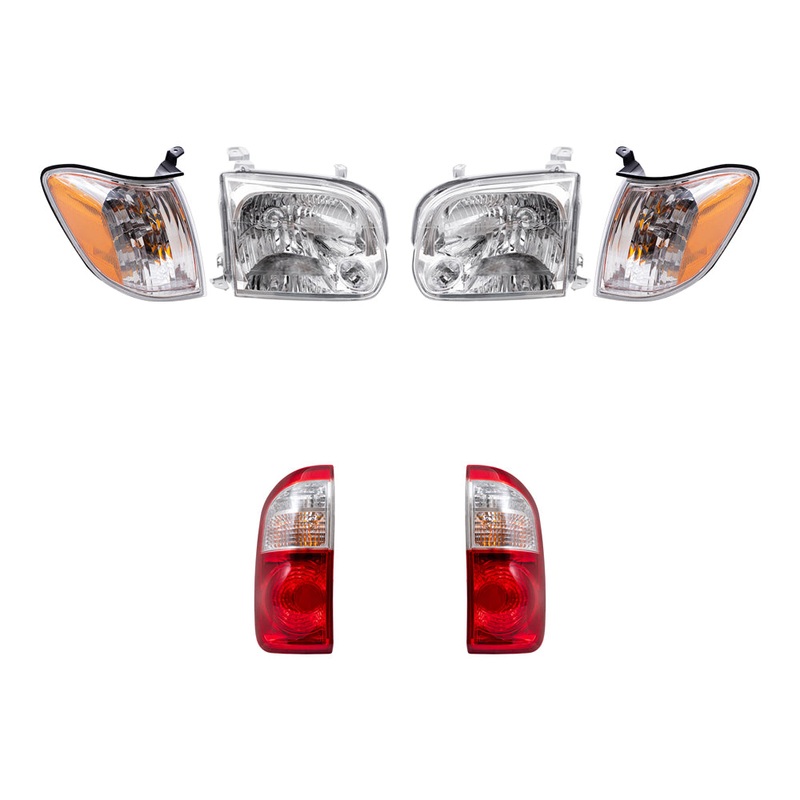 Brock Replacement Driver and Passenger Side Halogen Headlight Assemblies, Signal Light Assemblies & Tail Light Assemblies 6 Piece Set Compatible with 2005-2006 Tundra Double Cab with Standard Bed