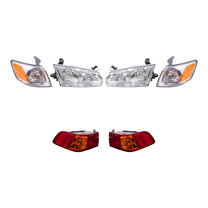 Brock Replacement Driver and Passenger Side Halogen Headlights, Signal Lights, and Tail Light Assemblies 6 Piece Set Compatible with 2000-2001 Toyota Camry