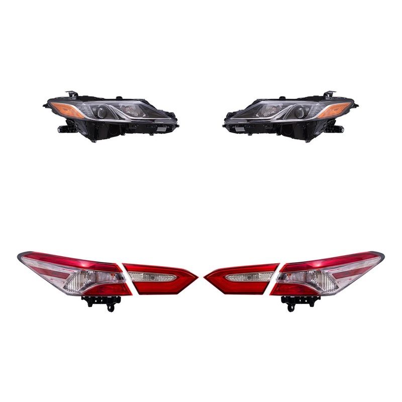 Brock Replacement Driver and Passenger Side Headlights and Tail Lights Quarter Mounted & Lid Mounted 6 Piece Set Compatible with 2019-2020 Camry SE & 2019 Camry Hybrid SE