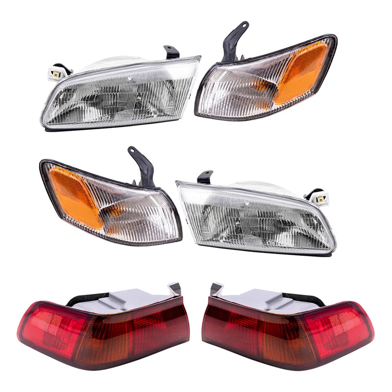 Brock Replacement Driver and Passenger Side Headlights, Park Signal Lights and Tail Lights 6 Piece Set Compatible with 1997-1999 Camry