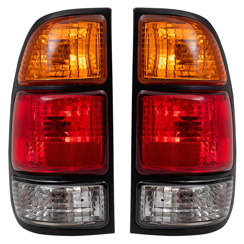 Brock Replacement Driver and Passenger Taillights Tail Lamps with Amber-Red-Clear Lens Compatible with 2000-2006 Tundra Pickup Truck 815610C010 815510C010