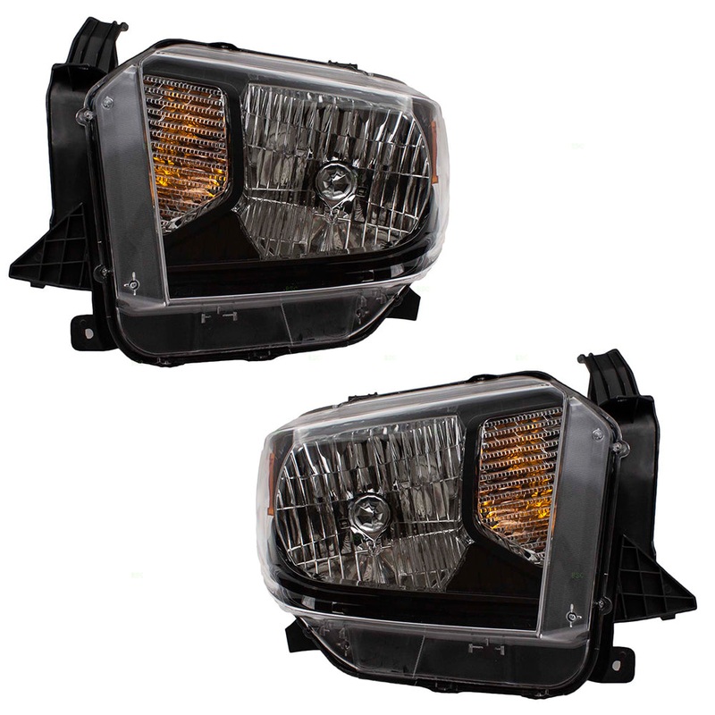Brock Replacement Pair Set Halogen Combination Headlights & Black Bezels Compatible with 14-17 Tundra Truck w/ Power Leveling 811500C111 811100C111
