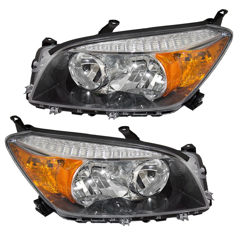 Brock Replacement Pair Set Headlights Headlamp Units w/ Black Bezels Compatible with RAV4 8117042371 8113042371