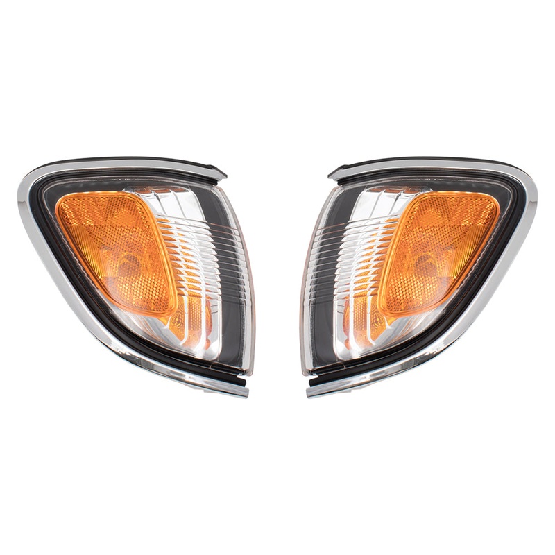 Brock Replacement Pair Set Park Signal Corner Marker Lamps Lights w/ Chrome Trim Compatible with 2001-2004 Tacoma Pickup Truck 8162004080 8161004080
