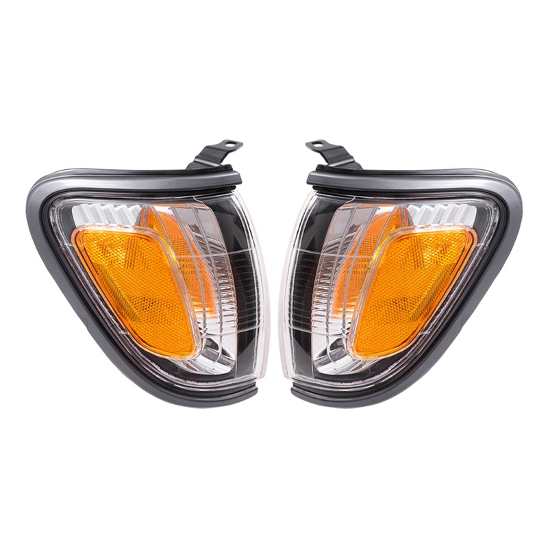 Brock Replacement Set Driver and Passenger Park Signal Corner Marker Lights with Grey Trim Compatible with 2001-2004 Tacoma Pickup Truck 8162004070 8161004070
