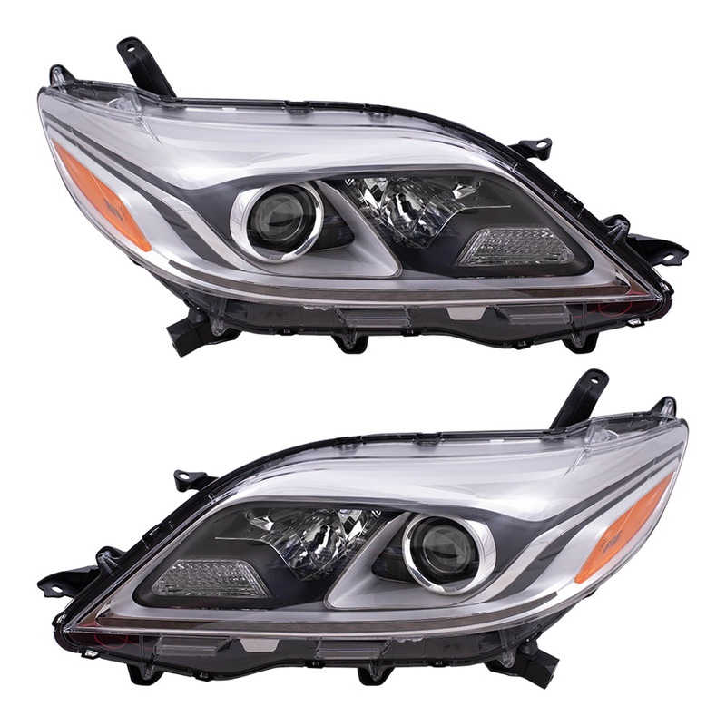 Halogen Combination Headlight Assembly With Chrome Bezel-LED Daytime Running Light Driver Side Left Passenger Side Right 2 Piece Set For 2015-2020 Toyota Sienna
