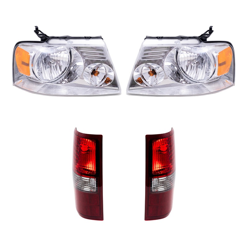 Brock Aftermarket Replacement Driver left Passenger Right Halogen Combination Headlight Assemblies and Styleside Tail Lights 4 Piece Set Compatible with 2006-2008 Ford F-150