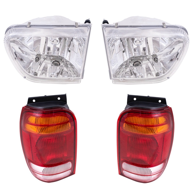Brock Aftermarket Replacement Driver Left Passenger Right Halogen Headlight And Tail Light 4 Piece Set Compatible with 1998-2001 Mercury Mountaineer