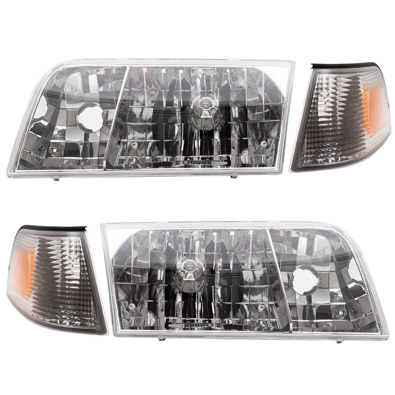 Brock Replacement 4 Pc Set Headlights with Park Signal Side Marker Lamps Driver and Passenger Compatible with 1998-2011 Crown Victoria 4W7Z13008A 4W7Z13008B 6W7Z15A201BA 6W7Z15A201AA