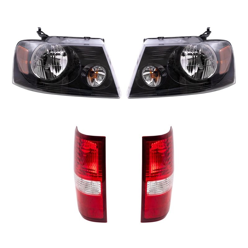 Brock Aftermarket Replacement Driver Left Passenger Right Halogen Combination Headlight Assemblies and Styleside Tail Lights 4 Piece Set Compatible with 2004-2008 Ford F-150