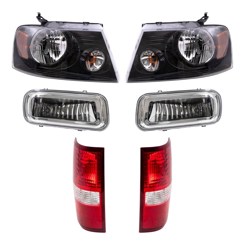 Brock Aftermarket Replacement Driver Left Passenger Right Halogen Combination Headlights-Round Fog Lights-Styleside Tail Lights 6 Piece Set Compatible with 2004-2006 Ford F-150