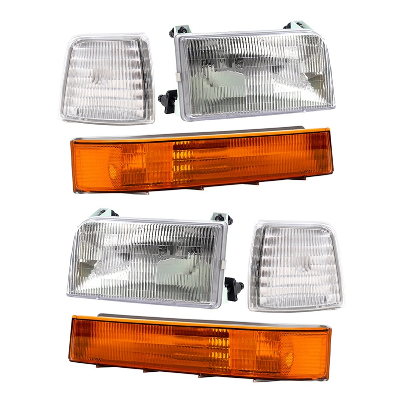 Brock Replacement 6 Piece Set Headlights, Corner and Side Park Signal Lights Compatible with 1992-1997 Pickup Truck