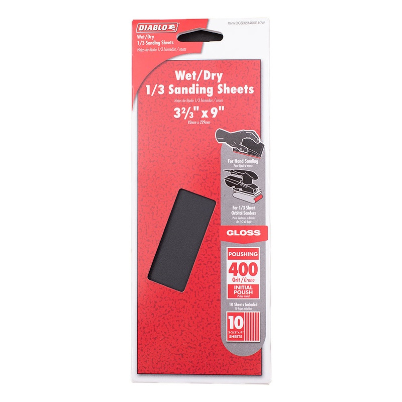 10 Pack of Sanding Sheet 400 Grit, 1/3 Sheet, and Wet/Dry