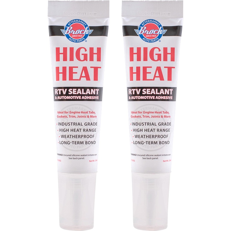 Brock High Heat RTV Sealant & Automotive Adhesive  Industrial Grade Silicone for Heat Tabs, Gaskets, and More  2.8 oz Tube – 2 Pack