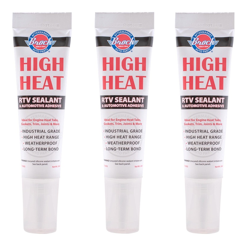 Brock High Heat RTV Sealant & Automotive Adhesive  Industrial Grade Silicone for Heat Tabs, Gaskets, and More  2.8 oz Tube – 3 Pack