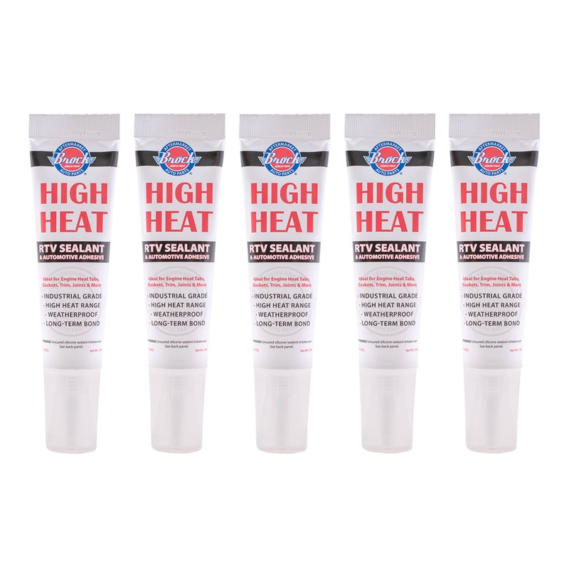 Brock High Heat RTV Sealant & Automotive Adhesive  Industrial Grade Silicone for Heat Tabs, Gaskets, and More  2.8 oz Tube – 5 Pack