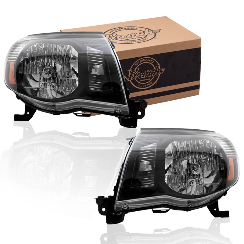 Brock Replacement Performance Pair Headlights Driver and Passenger Headlamps Set w/ Black Bezels Compatible with 2005-2011 Tacoma Pickup Truck