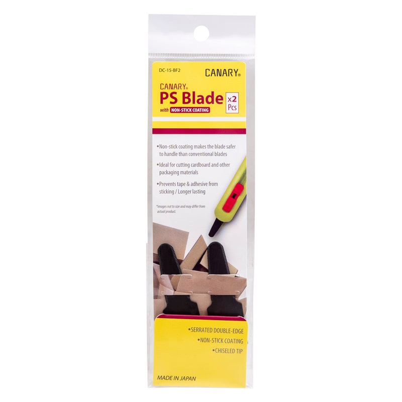 Canary DC-15-BF2 Replacement Blades For Canary DC-20F PS2 Box Cutter – Double Edge With Rounded Tip – 1 Inch Serrated Stainless Steel Blade With Teflon Non-Stick Coating – 2 Pack