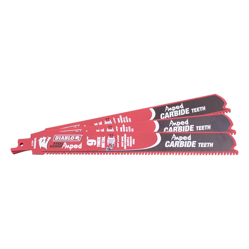 Diablo Steel Demon Amped Carbide Reciprocating Saw Blades 9 inch 8 TPI for 3/16-9/16 Thick Metals Boron Steel Ultra High Strength Steel (UHSS) Cast Iron Stainless Steel – 3 Pack
