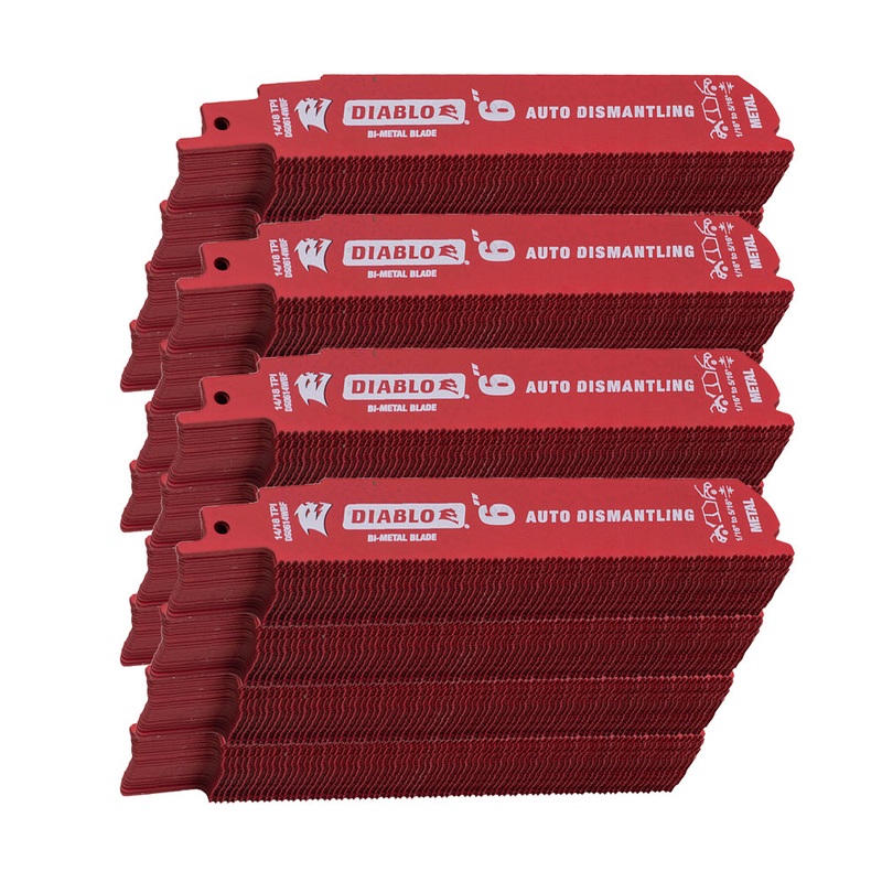 Diablo Steel Demon Bi-Metal Auto Dismantling Reciprocating Saw Blades 6 inch 14/18 TPI for 1/16-5/16 Medium Metals – 200 Pack