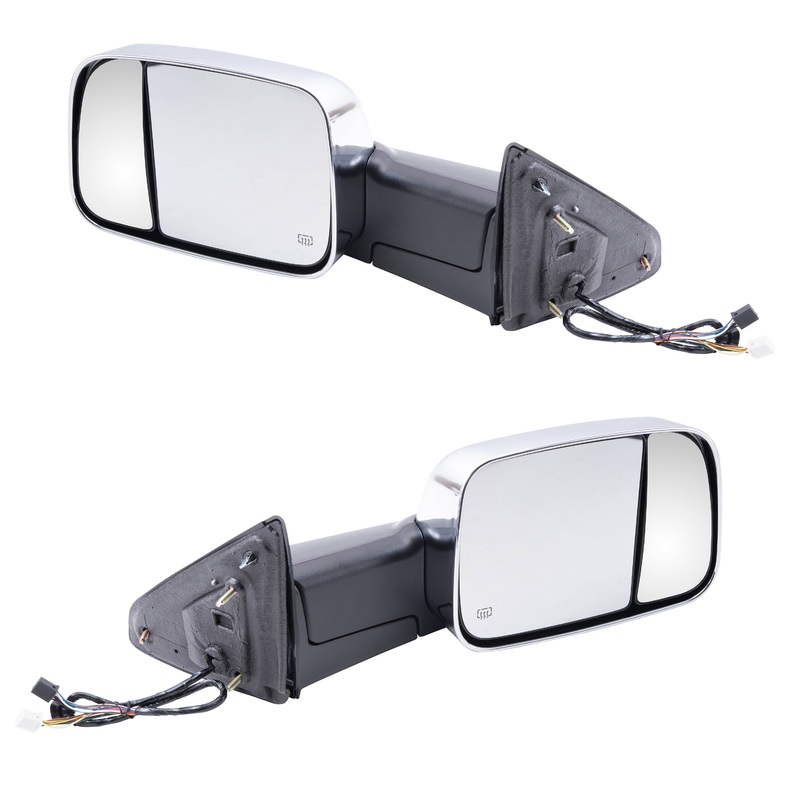 Brock Replacement Driver and Passenger Power Tow Side Mirrors Heated Signal Puddle Lamp Memory w/ Chrome Covers Compatible with 2009-2010 Pickup 2011-2012 Truck 68033735AF 68033734AF