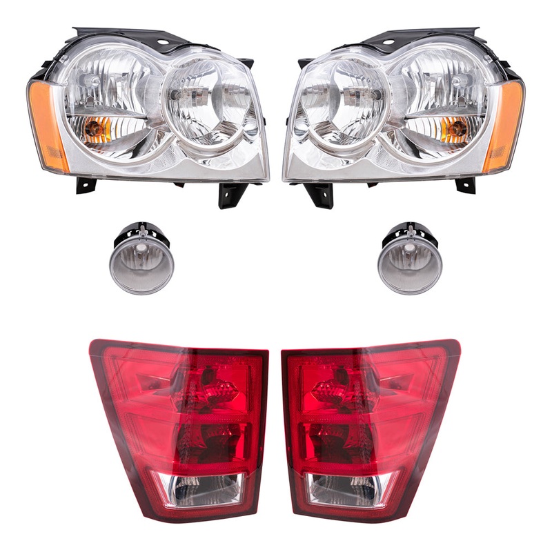 Brock Replacement Driver and Passenger Side Halogen Combination Headlights, Fog Lights and Tail Lights 6 Piece Set Compatible with 2005-2006 Jeep Grand Cherokee