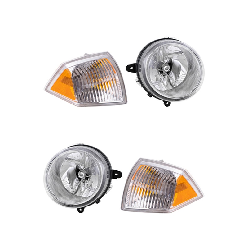 Brock Replacement Driver and Passenger Side Halogen Headlight Assemblies without Leveling and Park Signal Marker Lights 4 Piece Set Compatible with 2007-2010 Compass