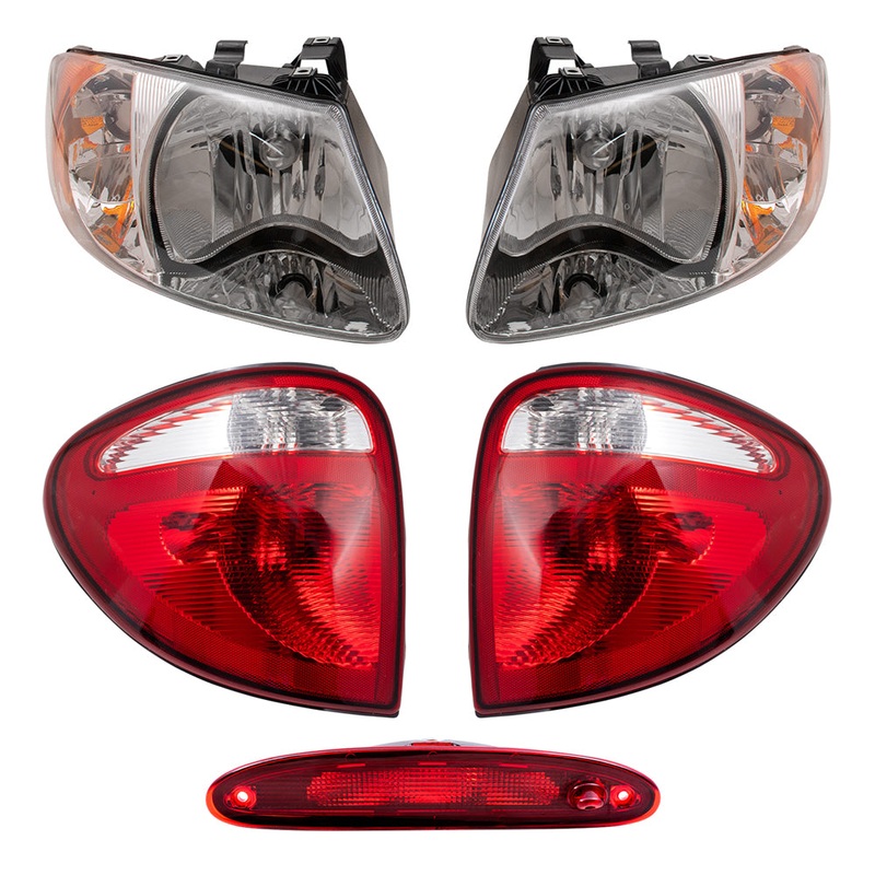 Brock Replacement Headlights and Tail Lights with 3rd Brake Lamp Compatible with 2004-2007 Caravan Town & Country 113″ Wheel Base