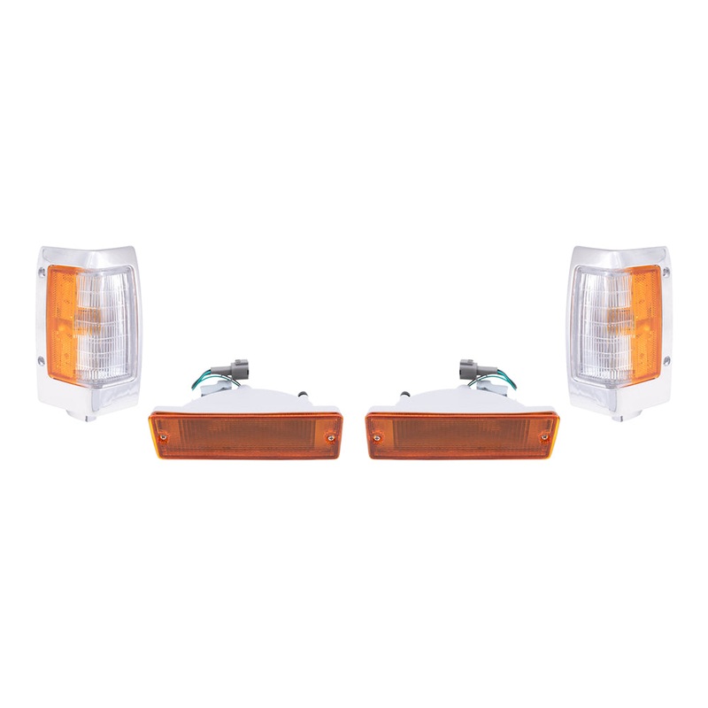 Brock Replacement Driver and Passenger Side, Side Marker Light Assemblies with Chrome Bezels and Park Signal Marker Light Assemblies 4 Piece Set Compatible with 1990-1994 D21 and 95-97 Pickup