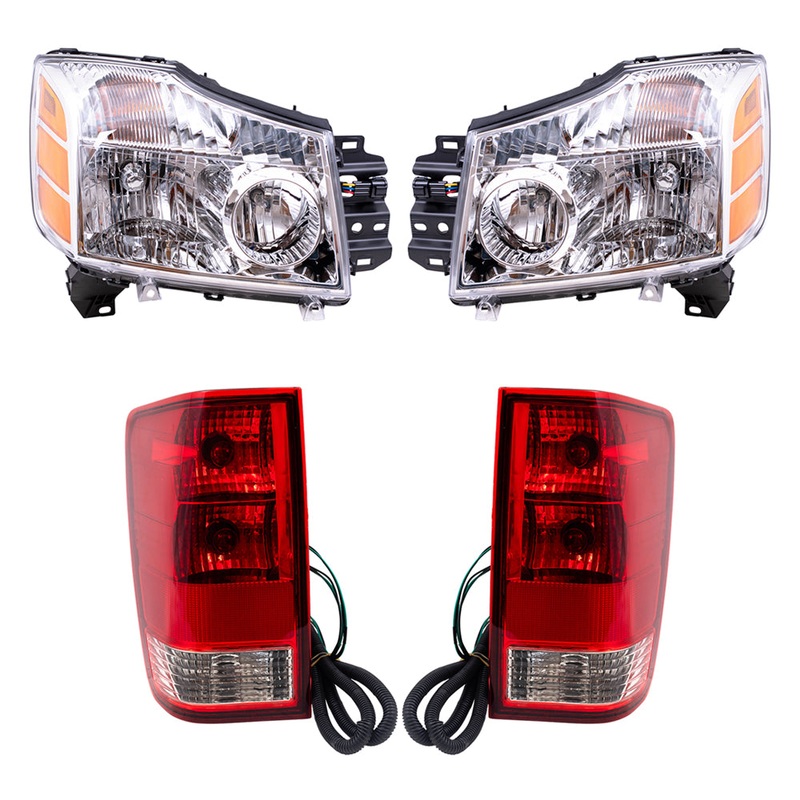 Brock Replacement Headlights with Tail Lights Compatible with 2004 2005 2006 2007 Titan Pickup Truck without Utility Bed