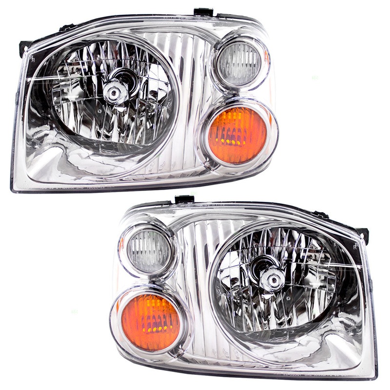 Set of Headlights for 01-04 Nissan Frontier Pickup Truck – Black & Chrome Bezels